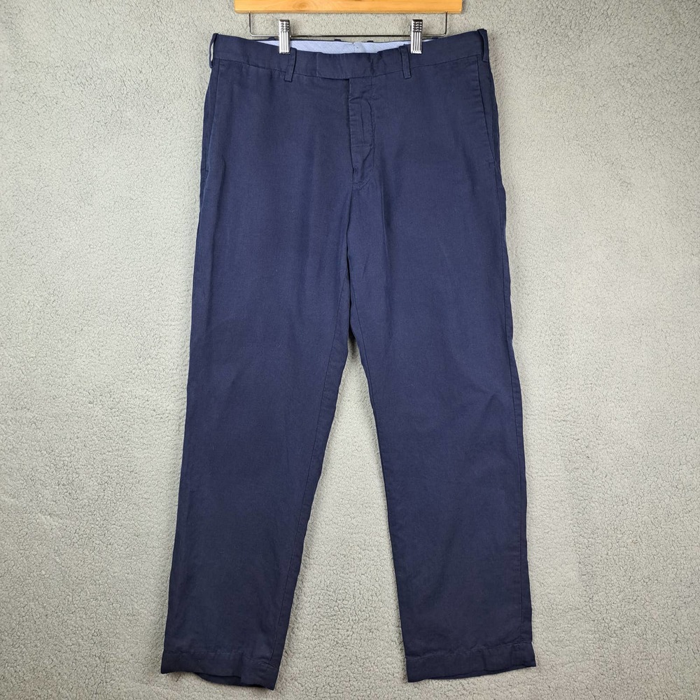 Polo Ralph Lauren Men's 34x32 Slacks Classic Fit Linen Silk Blend Navy Blue